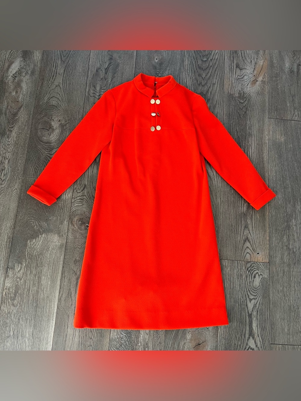 Vintage 1960s R&K ORIGINALS Red-Orange Long Sleeve Mod Shift Dress, Fits Size S